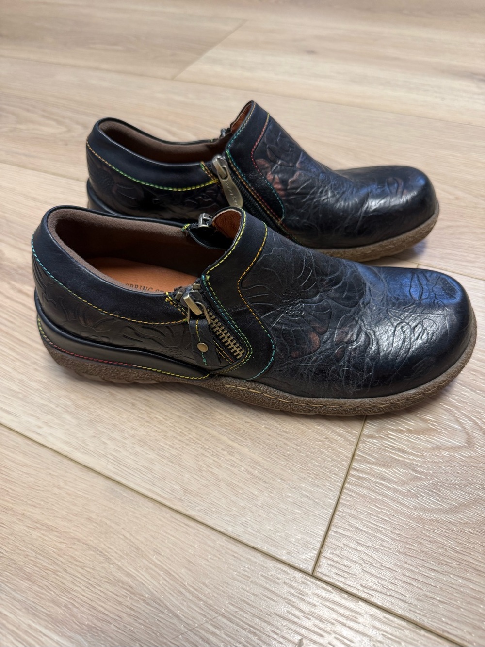 Spring Step L'Artiste Jasmit Black Leather  Zip Slip-On Loafers Size 37 or US 7